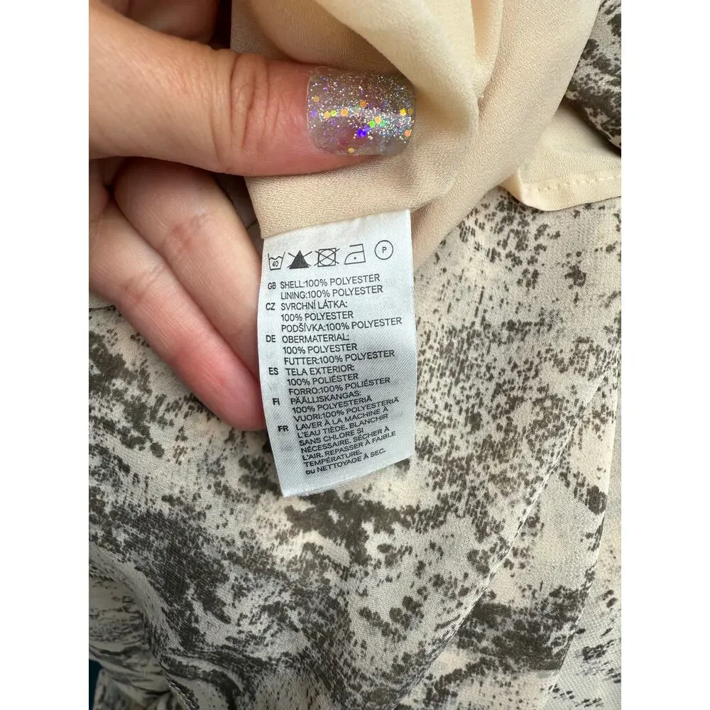 new H&M tan brown black snake print long chiffon deep v sleeveless maxi dress - Picture 7 of 10